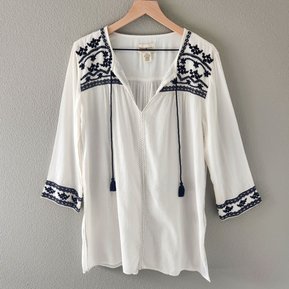 Denim & Supply Ralph Lauren Top Medium Gauzy Cotton Embroidered Tunic Shirt